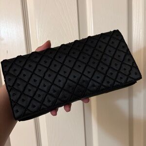 VINTAGE Black Beaded Clutch Purse Satin Evening Formal Bag Made in Japan